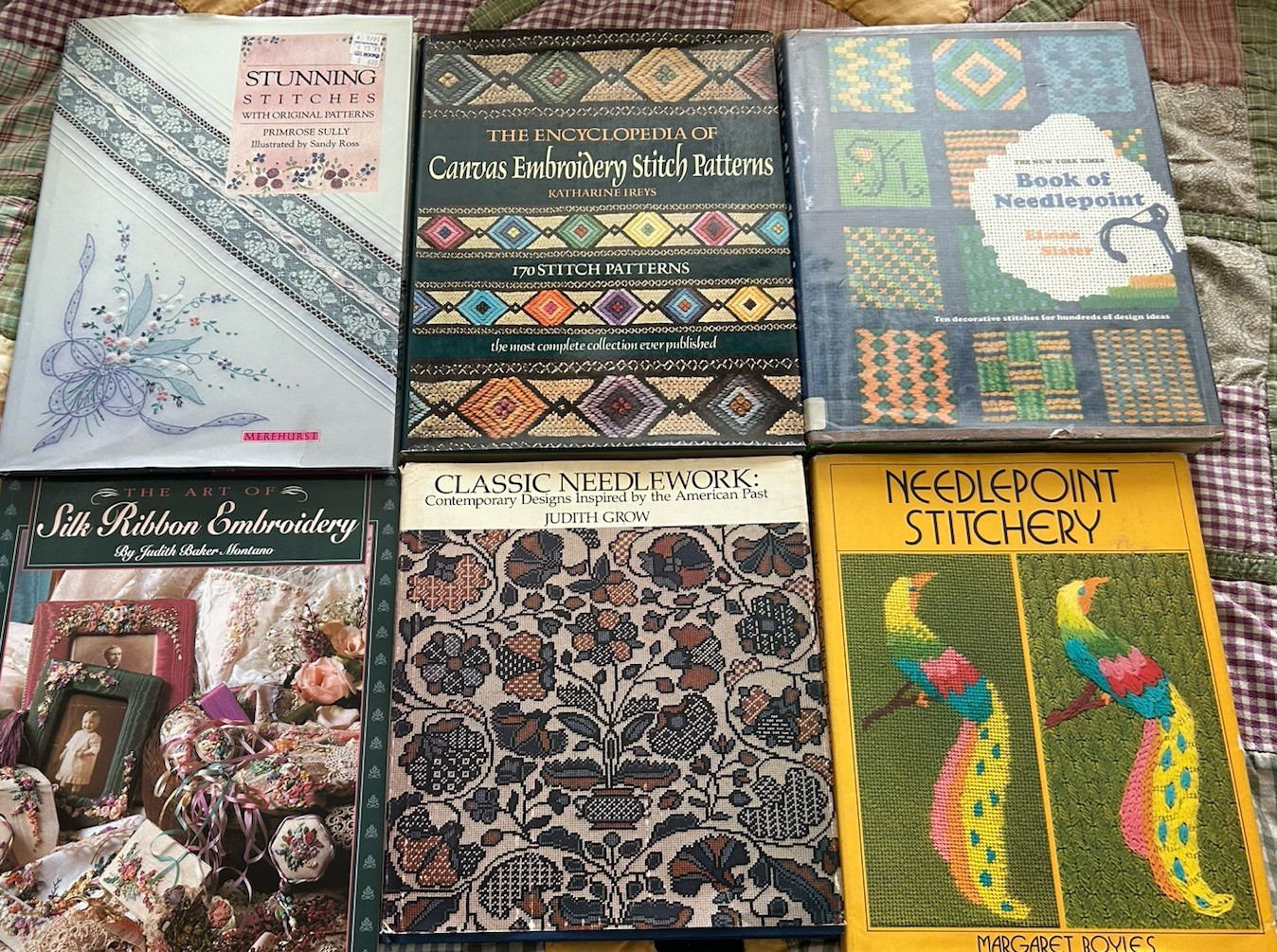 Group Of 6 Needlework Embroidery Stitching Guide Books With Illustrations