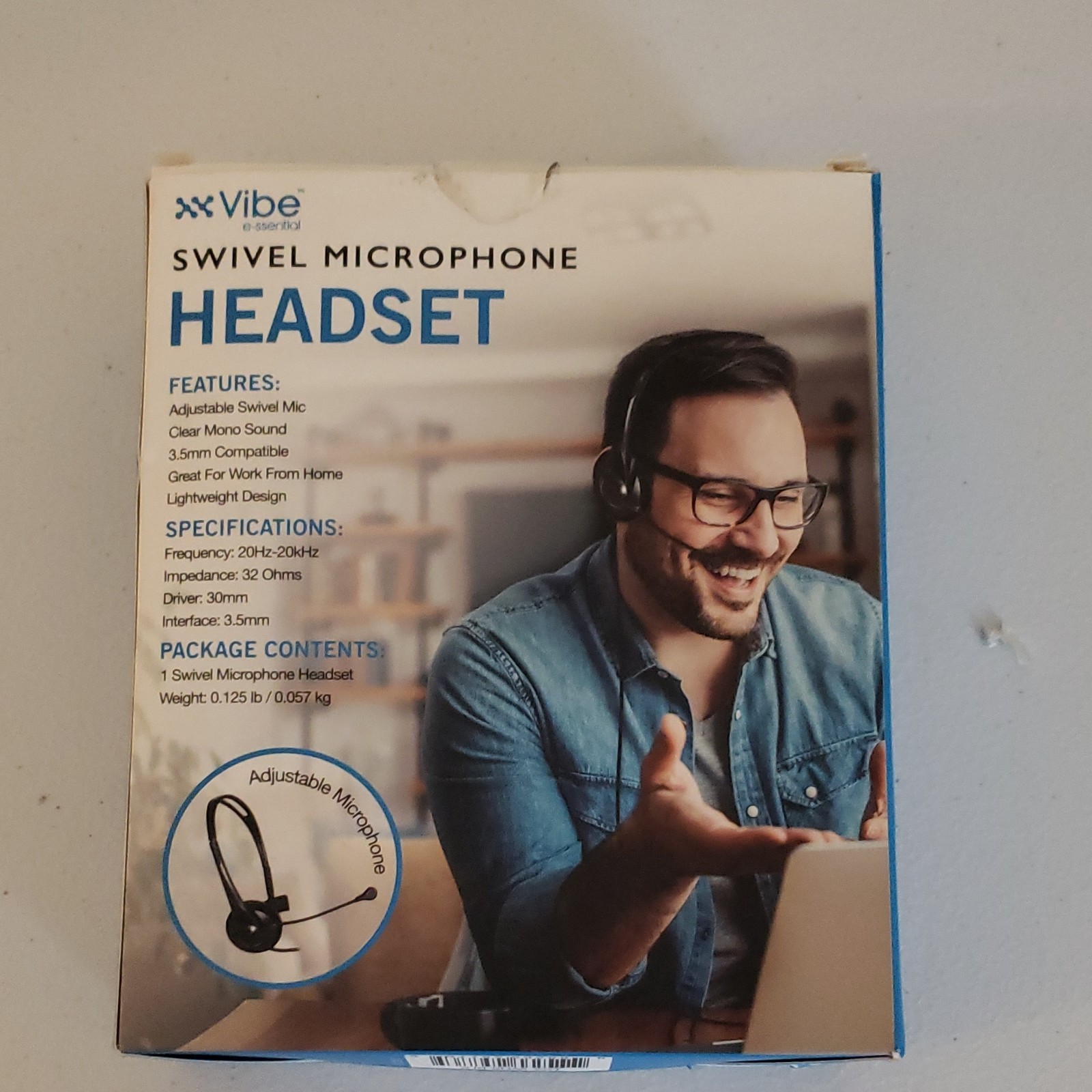 Vibe Swivel Microphone Headset Black 3.5mm Single On-Ear Headband Boom Mic