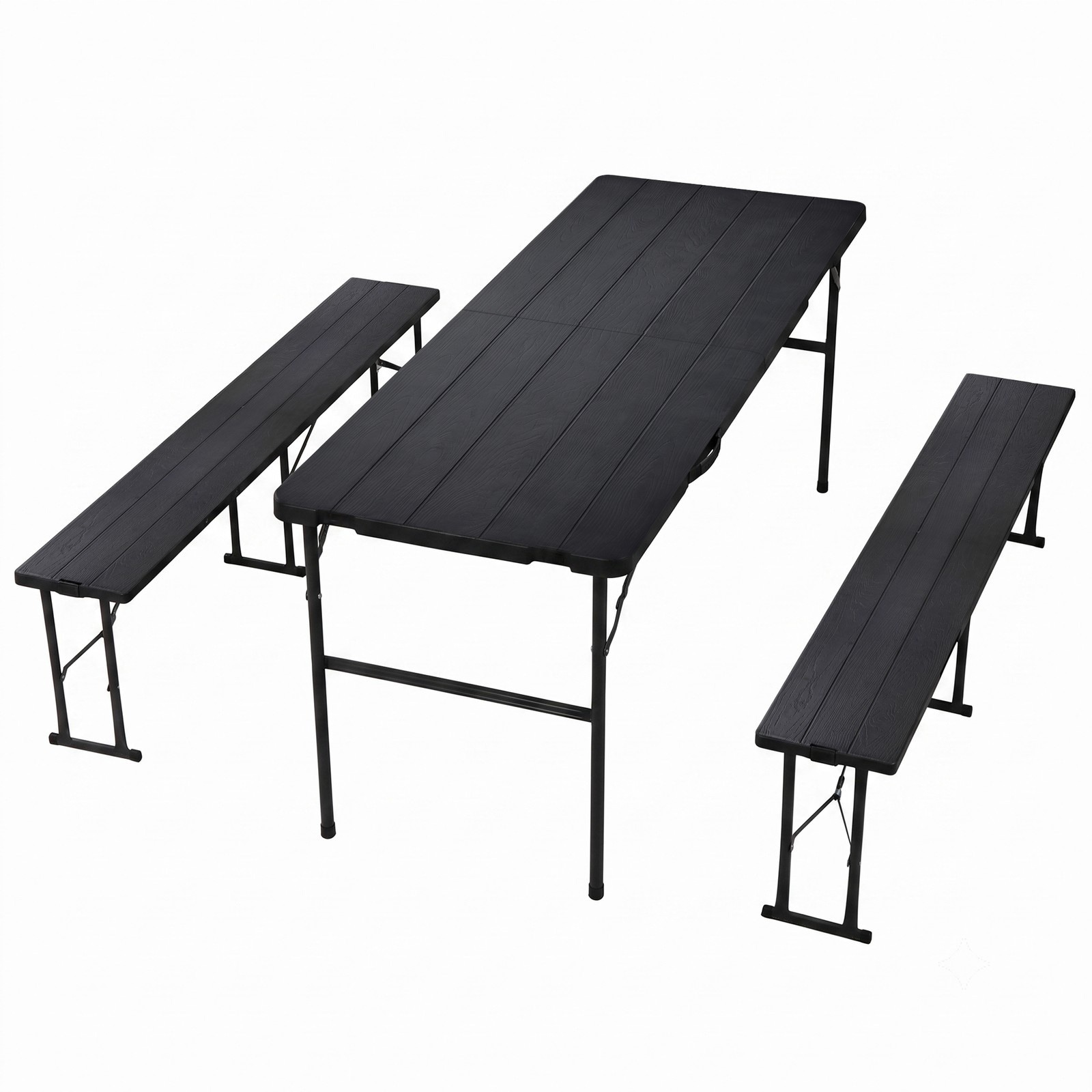 6 FT Plastic Folding Table Bench Set 3 Piece Portable Picnic Patio Dining Black
