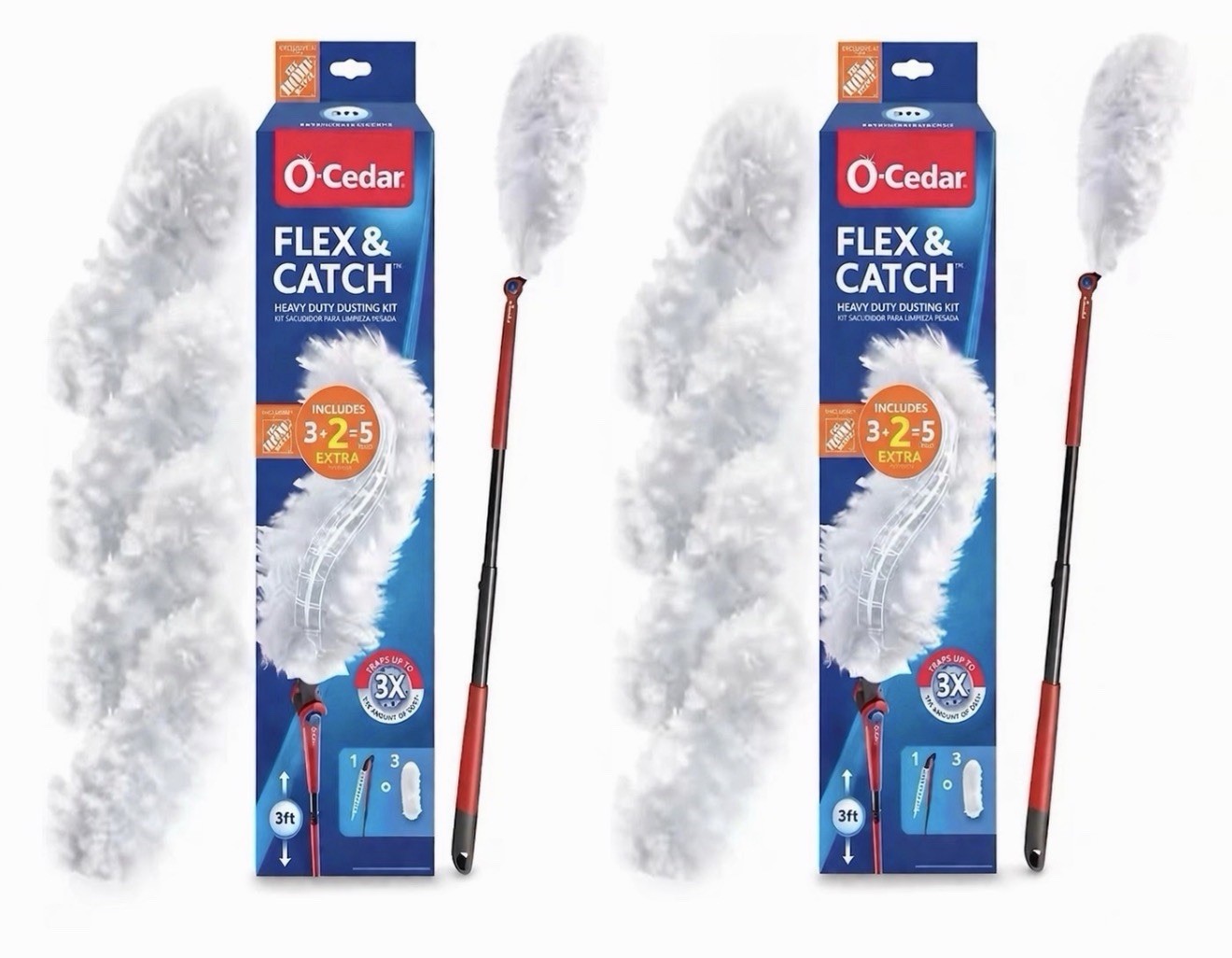 O-Cedar Flex & Catch Heavy Duty Dusting Kit 360° Head Extends 3 ft 2-Pack