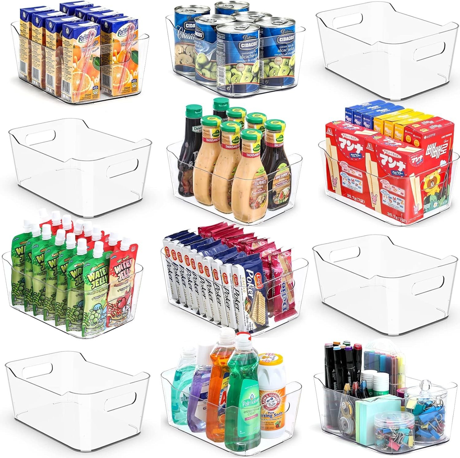 12-Piece Multifunctional Clear Plastic Storage Box Set (Includes Labels)
