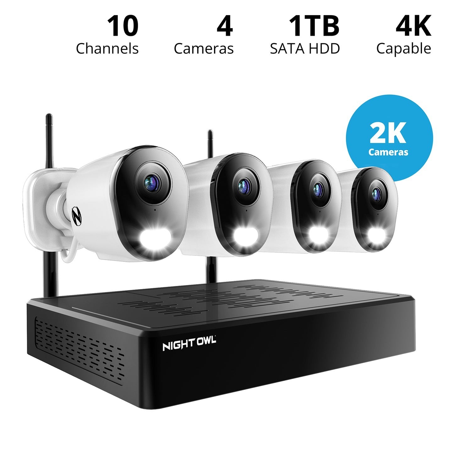 Night Owl 2-Way Audio 12 Channel 4 Camera 2K DVR Security System with 1TB Hard D
