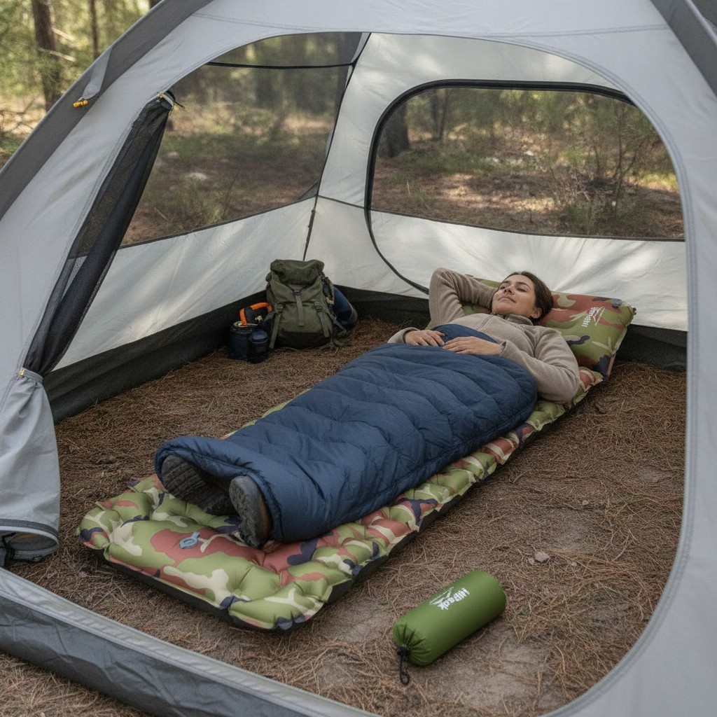 Outdoor-Ready Inflatable Camping Sleeping Pad with Foot Pump & Ergonomic Pillow