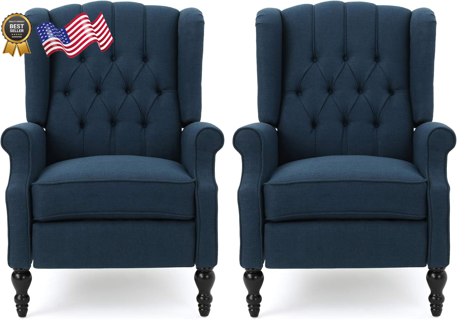 Earlean Fabric Recliner (Set of 2)Navy Blue Dark Brown FREE SHIPPING USA
