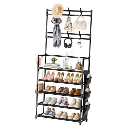Shoe Rack 5 Tier Shoe Organizer Storage 15-20 5 Tier (23.6"Wx 61.4"H) Black