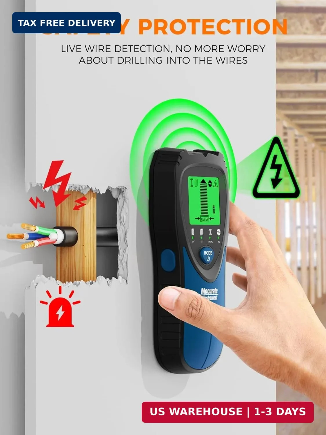 5-in-1 Stud Finder with LCD Display, Wall Scanner for Studs, Metal, AC