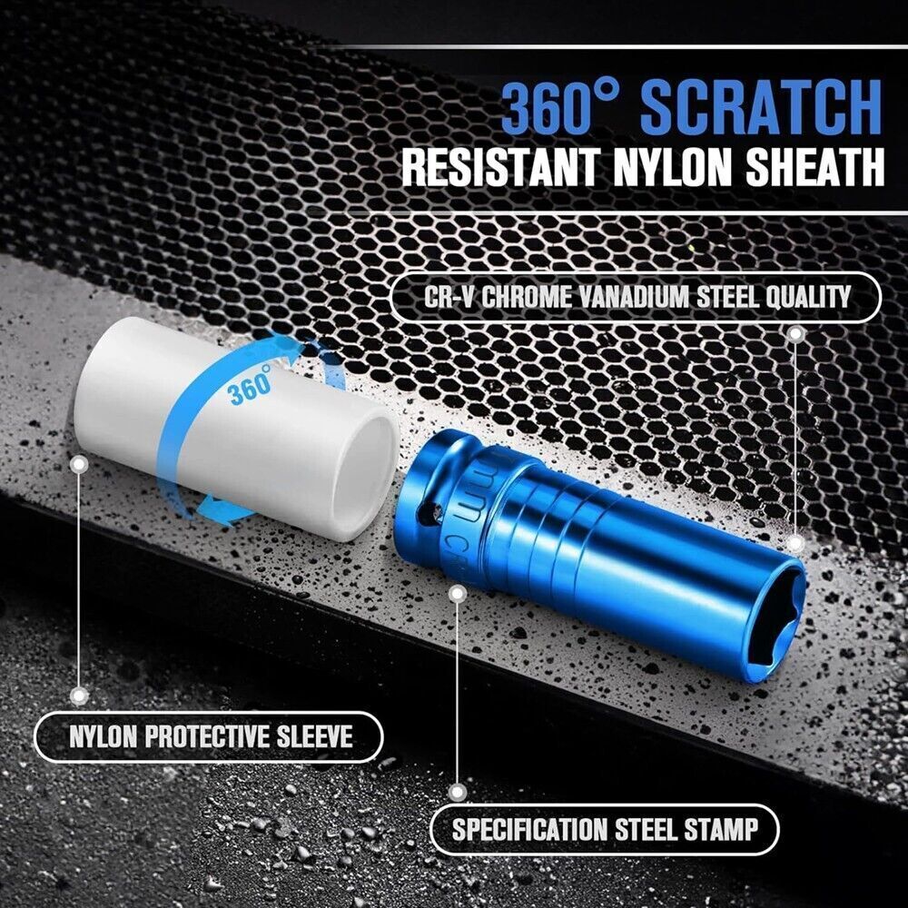 New 1/2" Drive Wheel Protector Impact Socket, Thin Wall Deep Impact Socket Set
