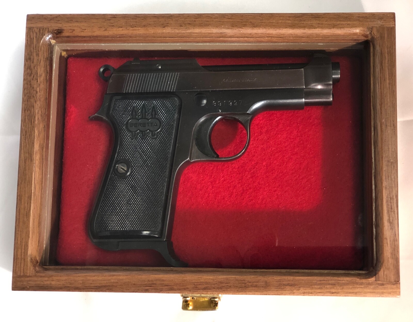 PISTOL GUN PRESENTATION CASE GLASS TOP WOOD BOX BERETTA M1934 M34 M35 PIETRO
