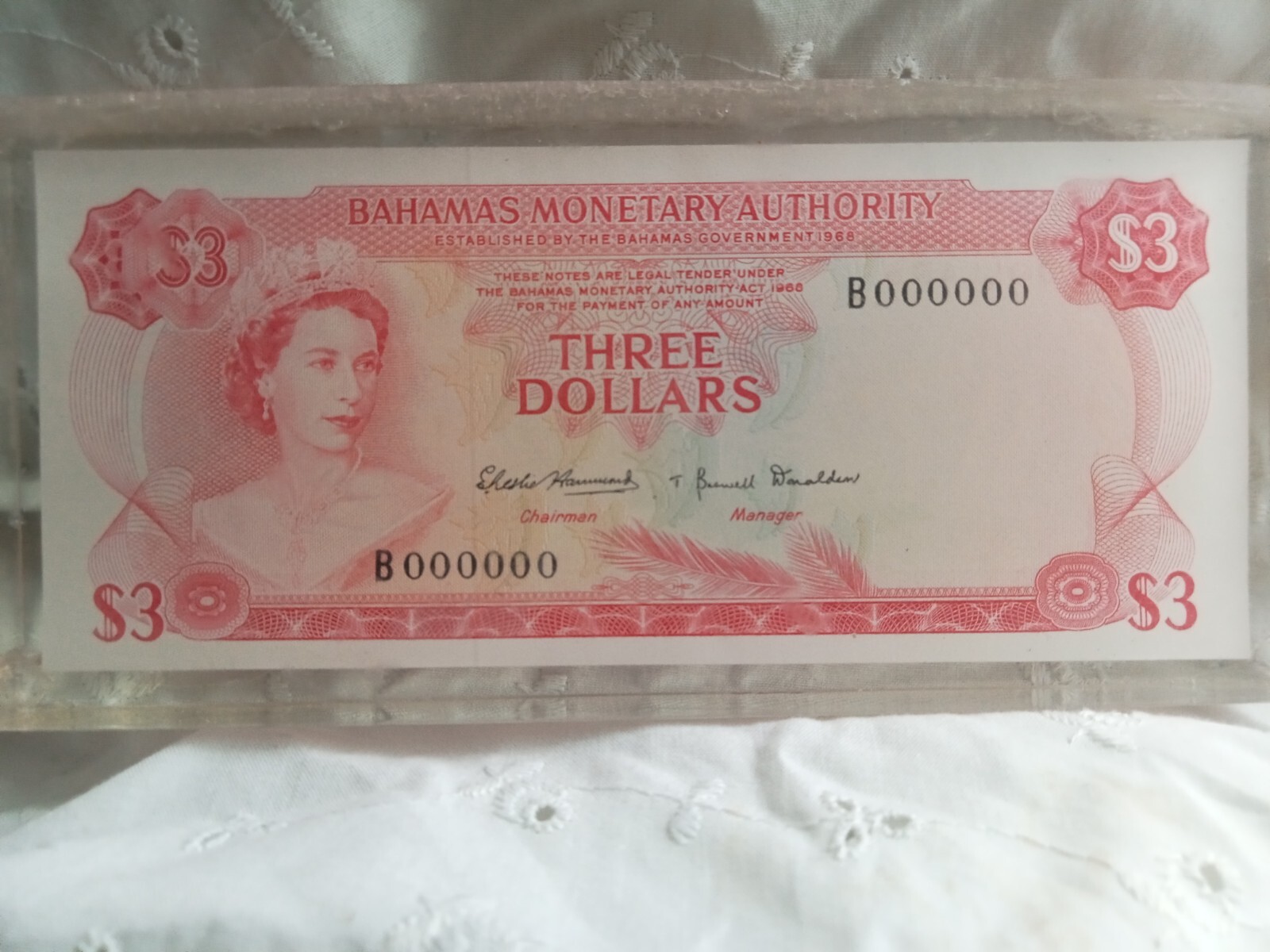 1968 BAHAMAS MONETARY AUTHORITY PMG GEM 65 EPQ Three Dollar Note $3 Bill!