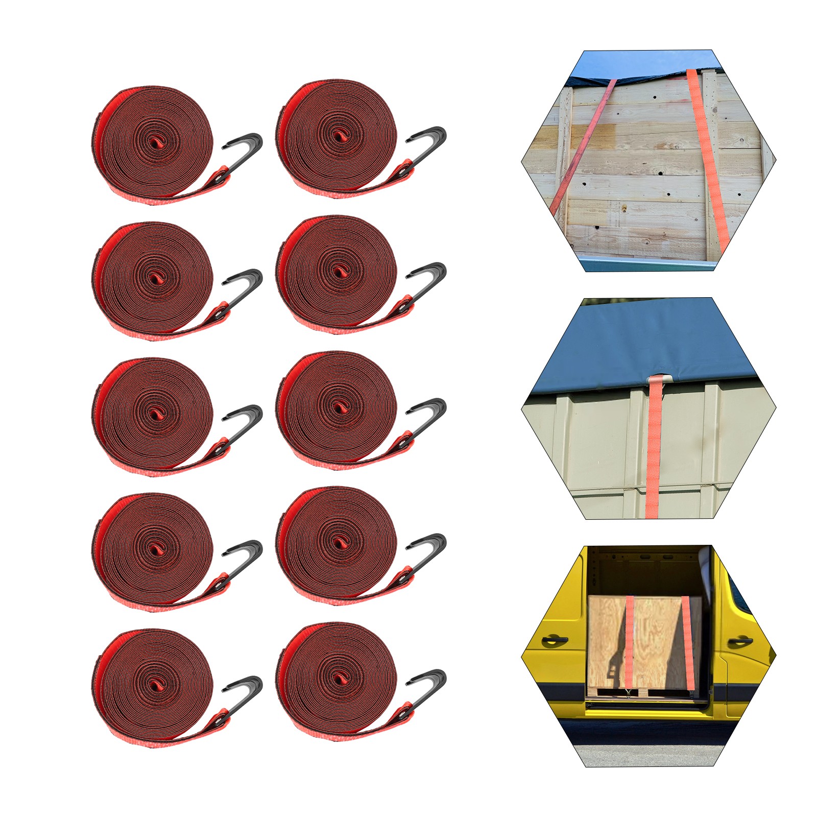 10 Pack 4"x30' Winch Straps w/ Flat Hook Flatbed Truck Trailer Tie Down Strap