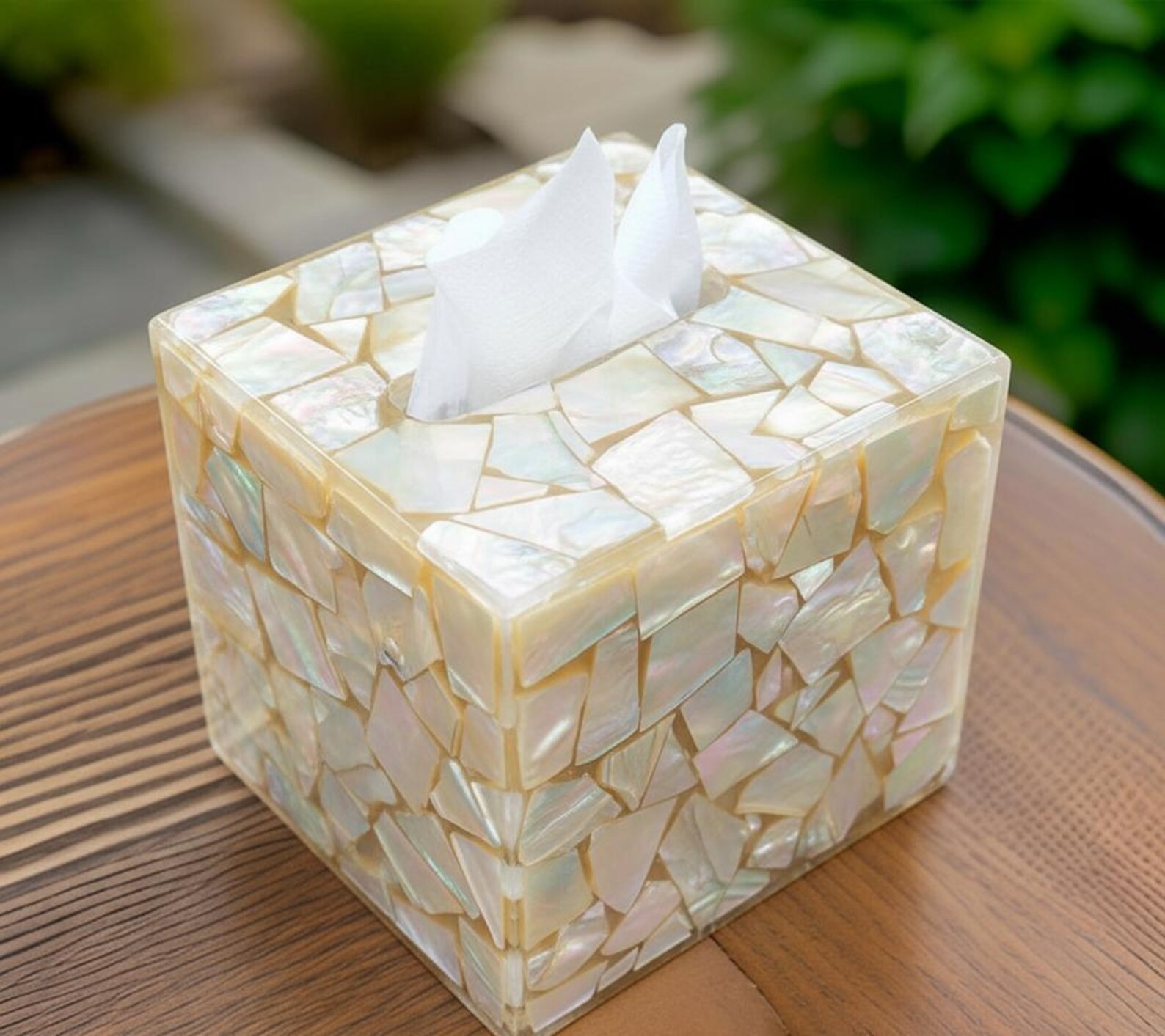 Mother of Pearl Tissue Box Holder | Handmade Stone Tissue Cover for Home Decor