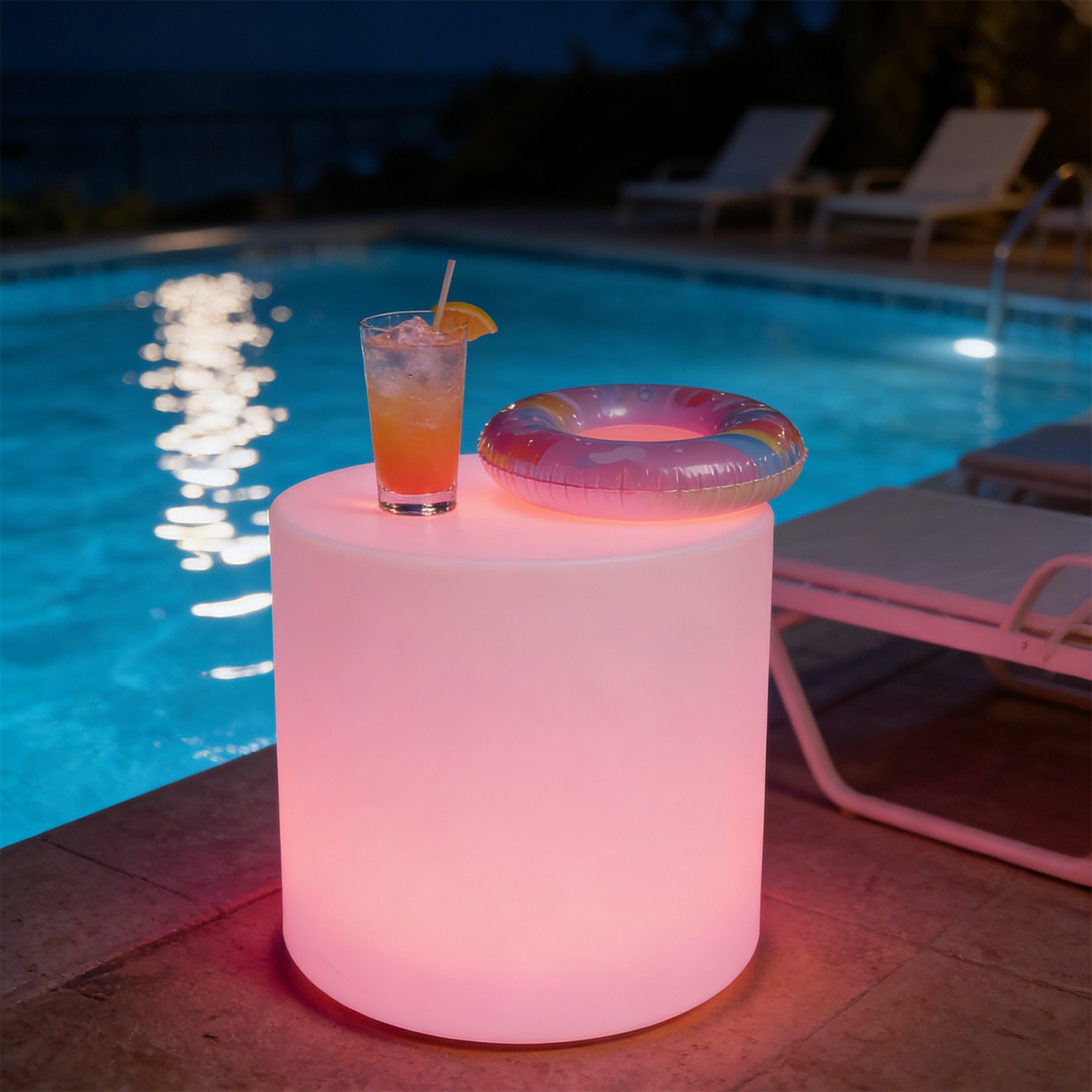 LED Cylinder Stool,Rechargeable Glowing Chair w/Remote,Dimmable Table 150kg-Load