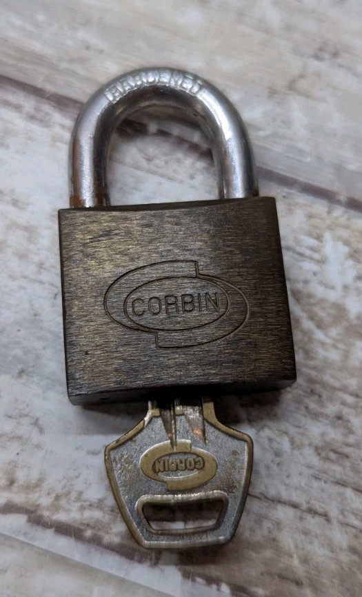Corbin Padlock and Key Set Brass Base 1 Keys Used Tested