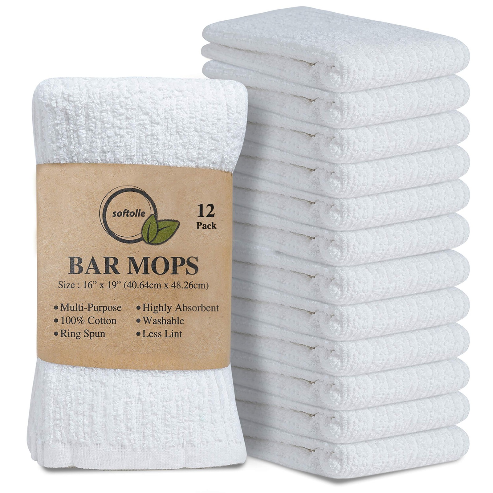 Bar Mop Towels, Pack of 12-16x19 Inches - 100% Cotton Super Absorbent Towels,...