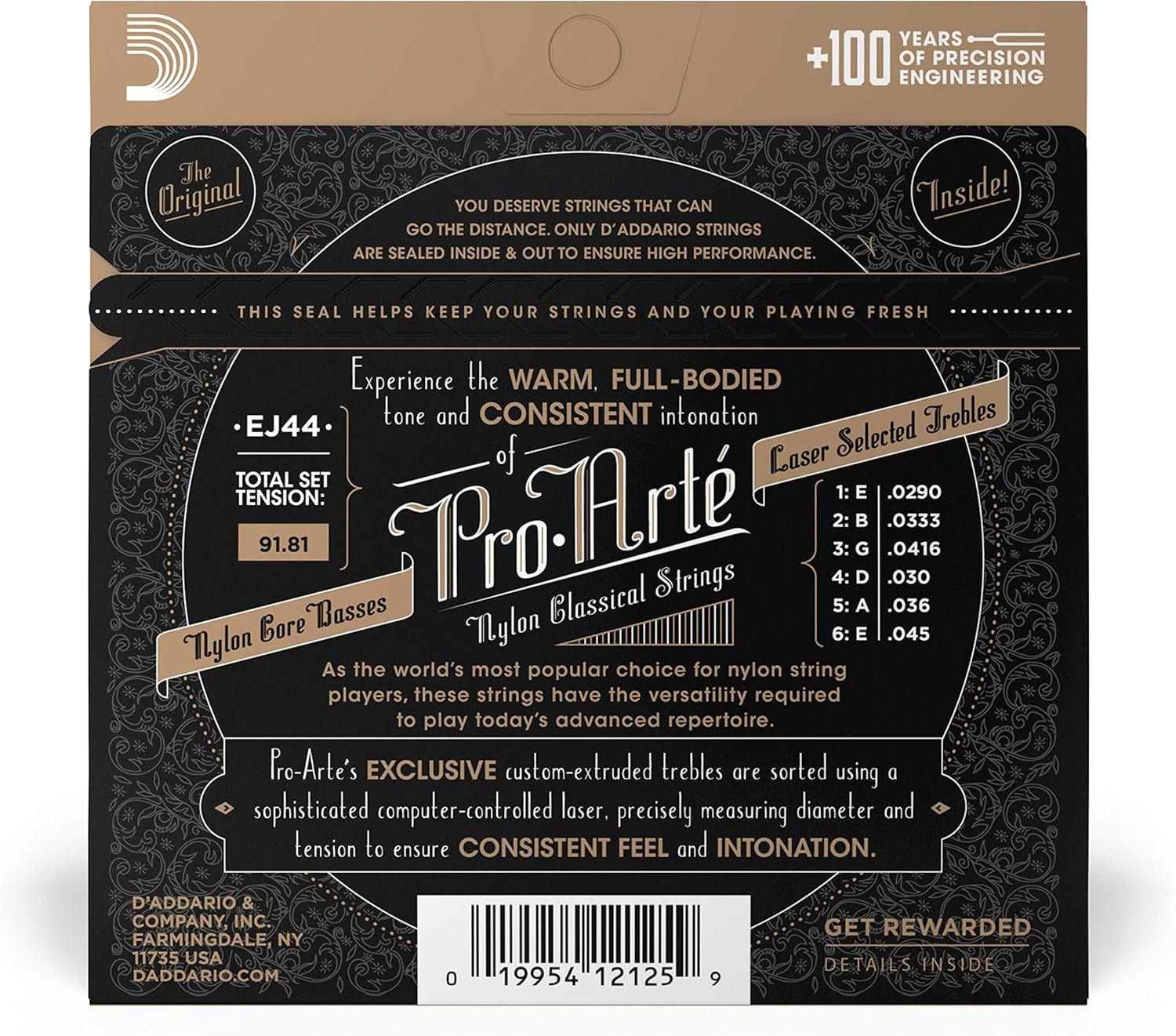 Pro Arté Nylon Classical Guitar Strings, EJ44, Extra Hard Tension, 6-String S...