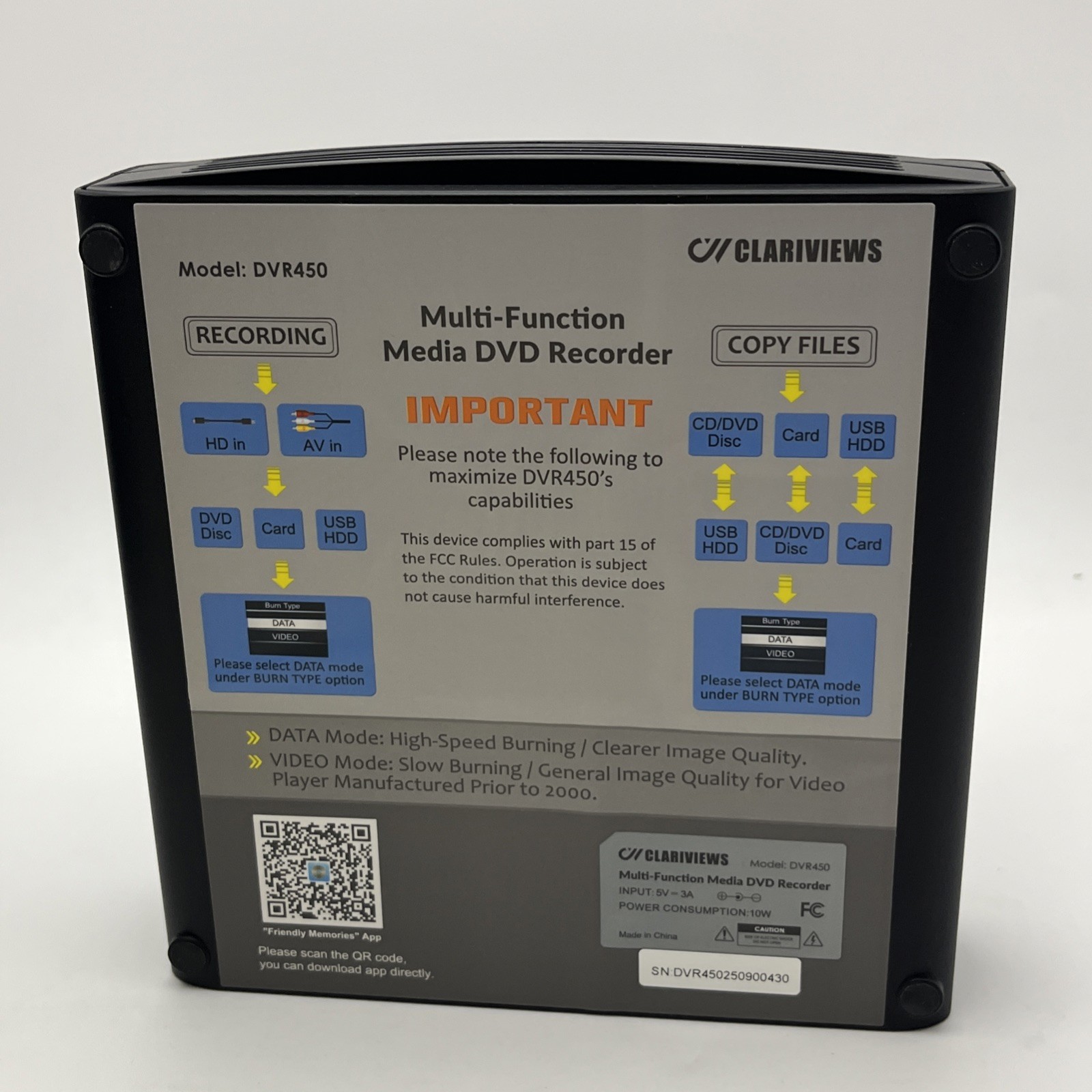 clariviews multi-functions media dvd recorder dvr450