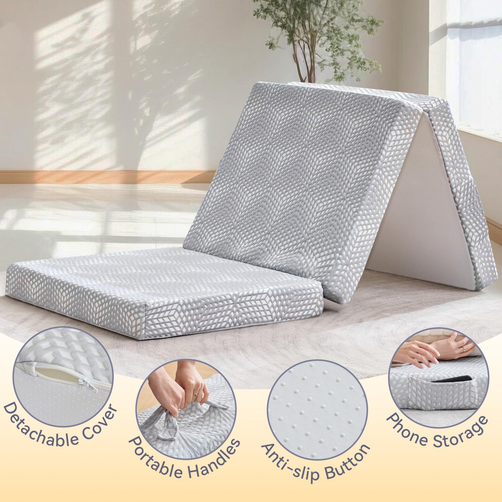 Memory Foam Folding Topper 3.8 Inch Single Size with Protable Storage Bag, Tr...