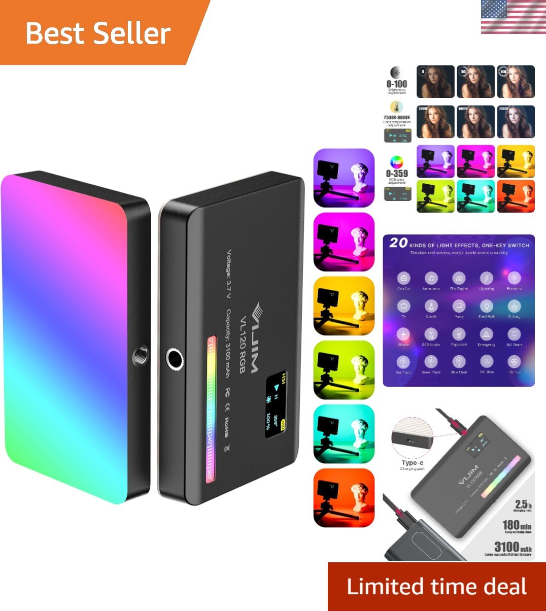 VIJIM VL120 RGB Video Light: 20 Lighting Effects, Perfect for All Filming Needs