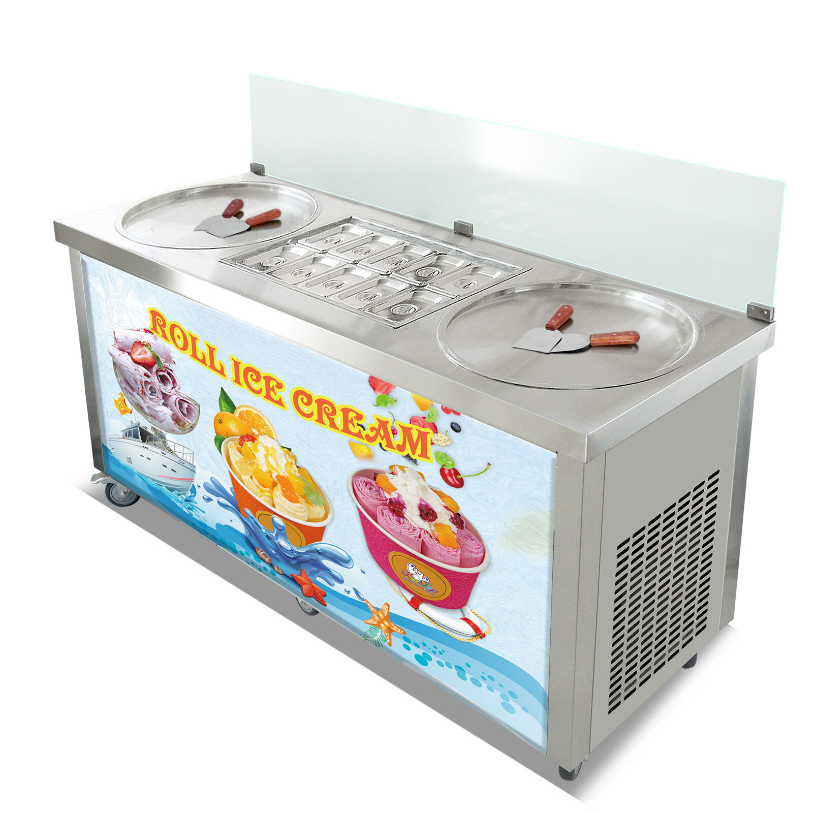 Kolice ETL double 22" round pans fry ice cream roll machine -10 coolated tanks