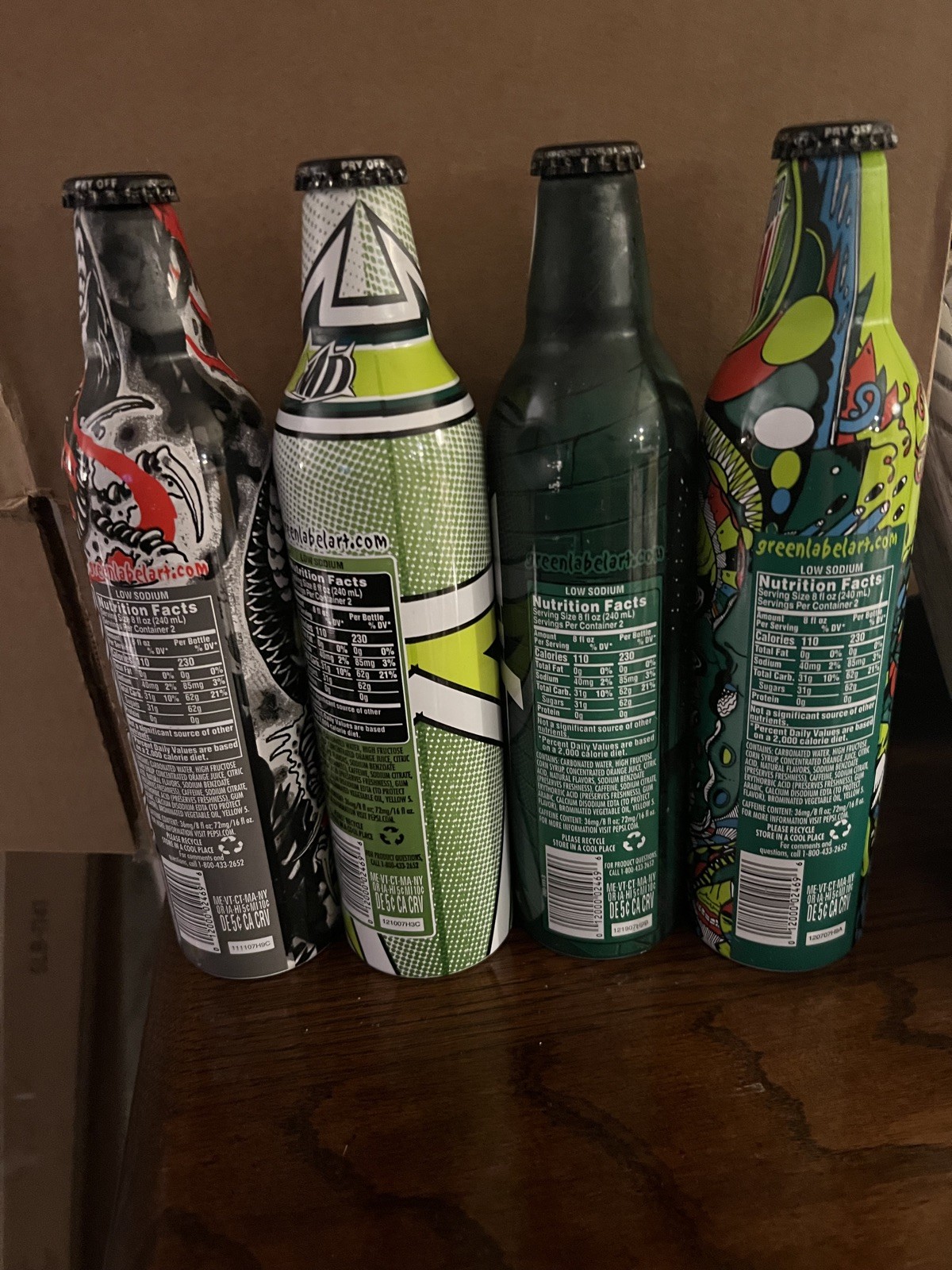Vintage 2008 Mountain Dew Green Label Art Bottles | Rare New Lot of 4 Volume 1☆