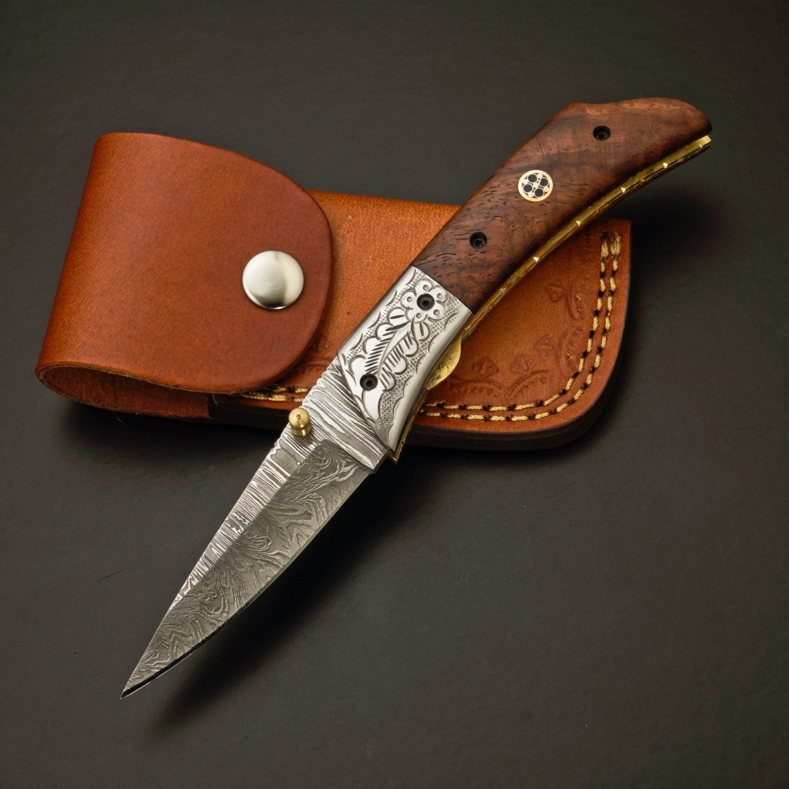 Handmade Damascus Steel Folding Blade Pocket Knife Rosewood Handle Gift For Him