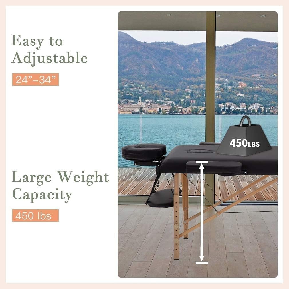 Portable Height Adjustable Massage Table - 24" Wide, 2 Folding Design