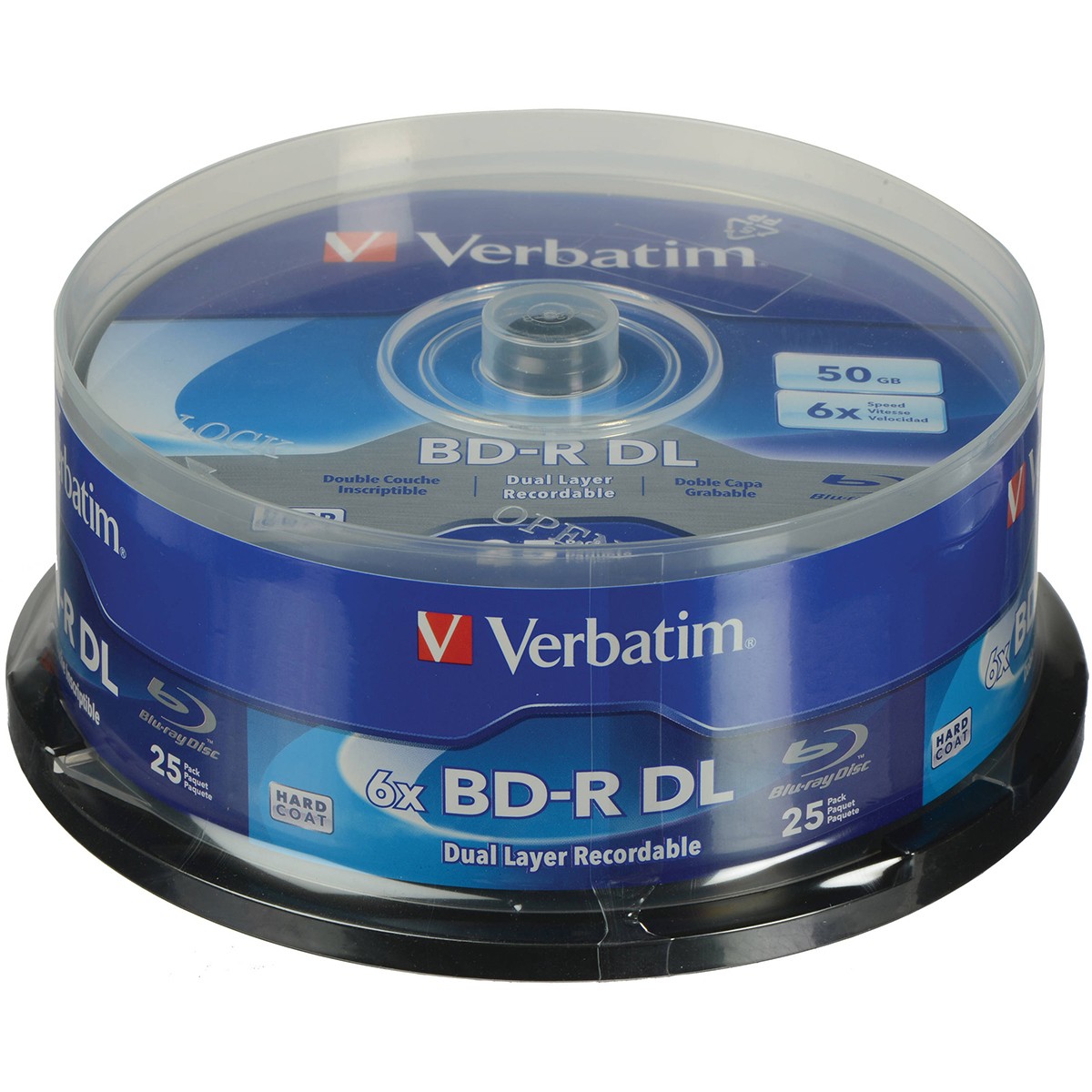 Verbatim BD-R DL 50GB 8x Double Layer Hard Coat Blu-Ray Recordable Disc, 25-Pack