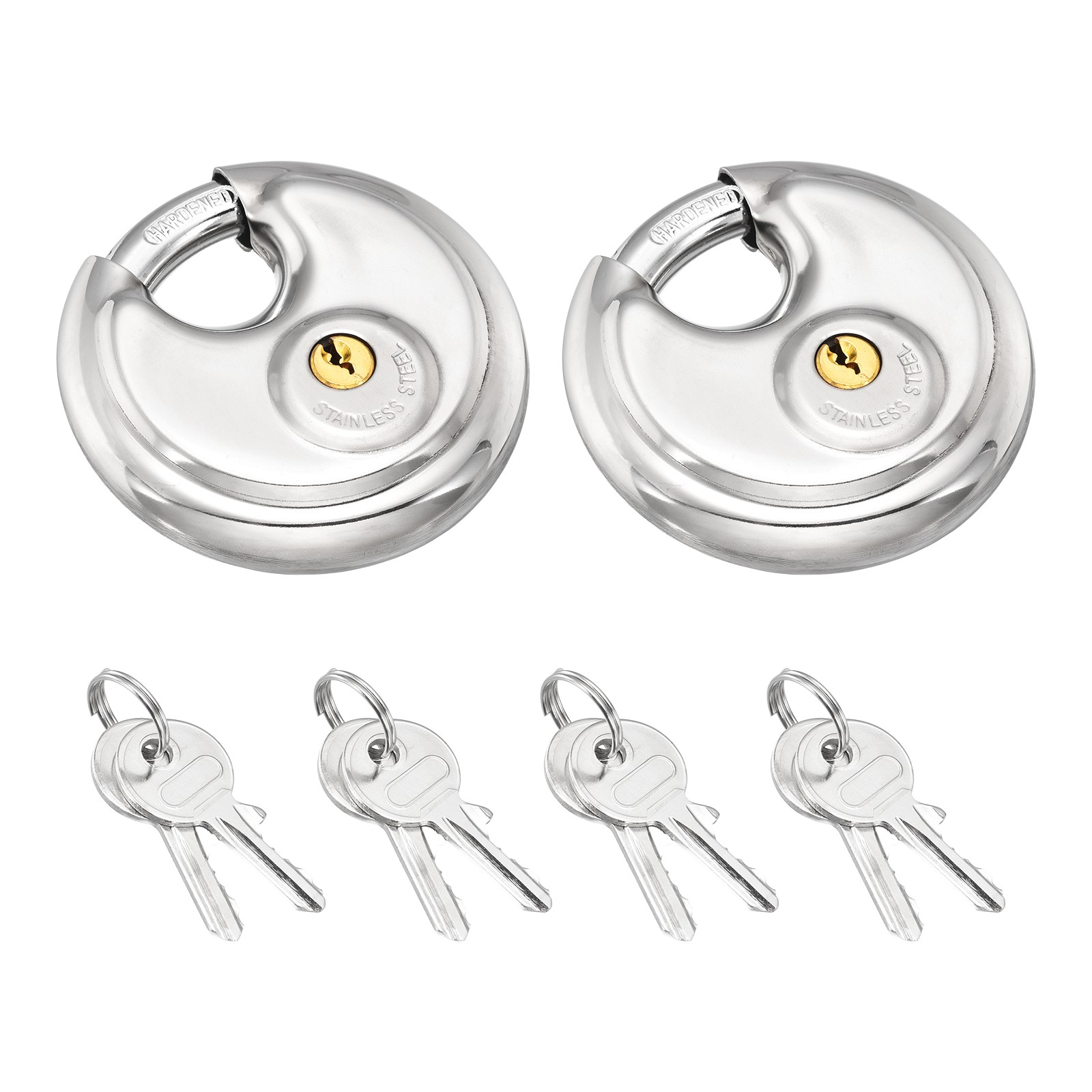 Disc Padlock, (3-5/32" Wide Body, 13/32" Shackle)(2PCS), Stainless Steel