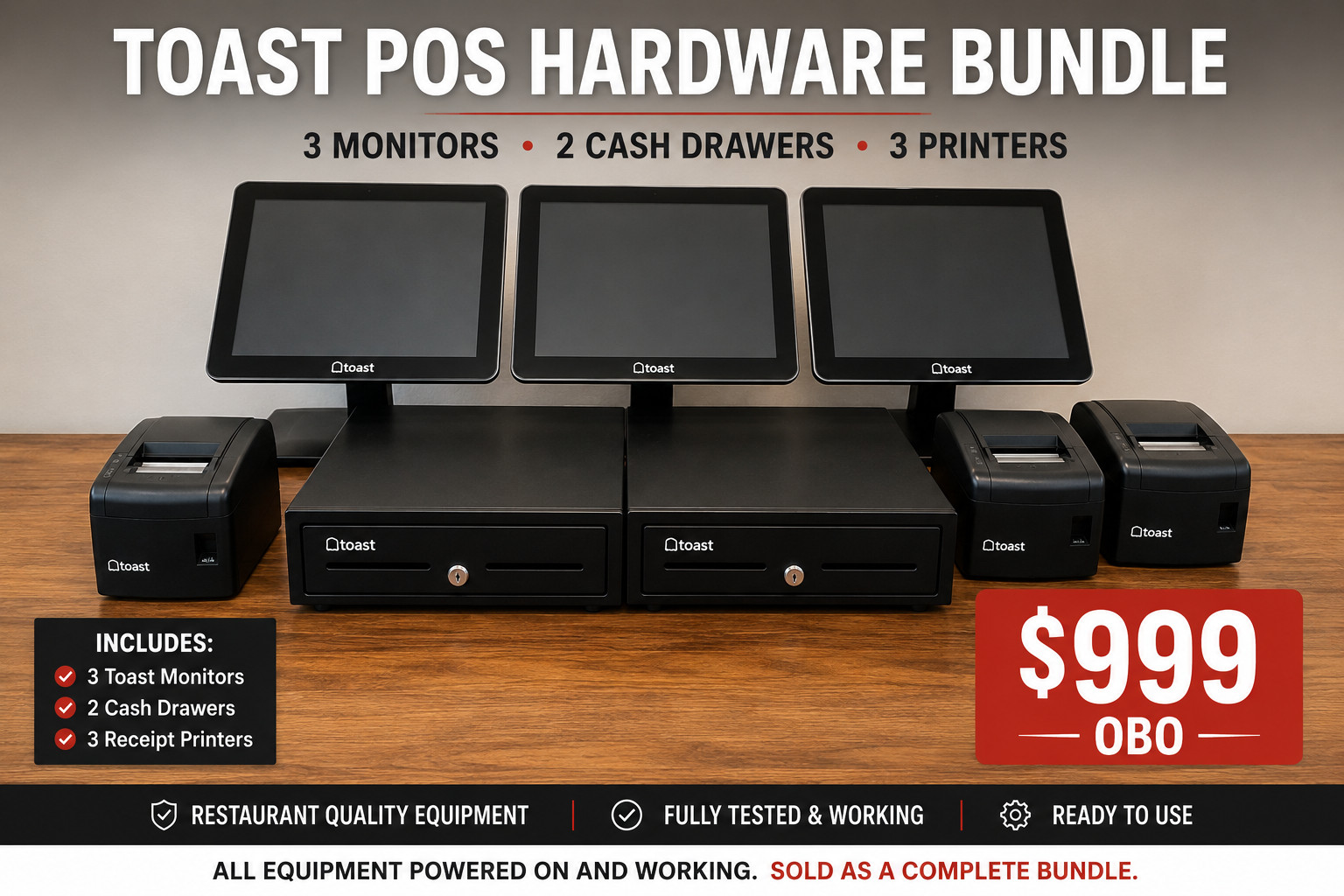 Toast POS Hardware Bundle – 3 Terminals, 3 Printers & 2 Cash Drawers