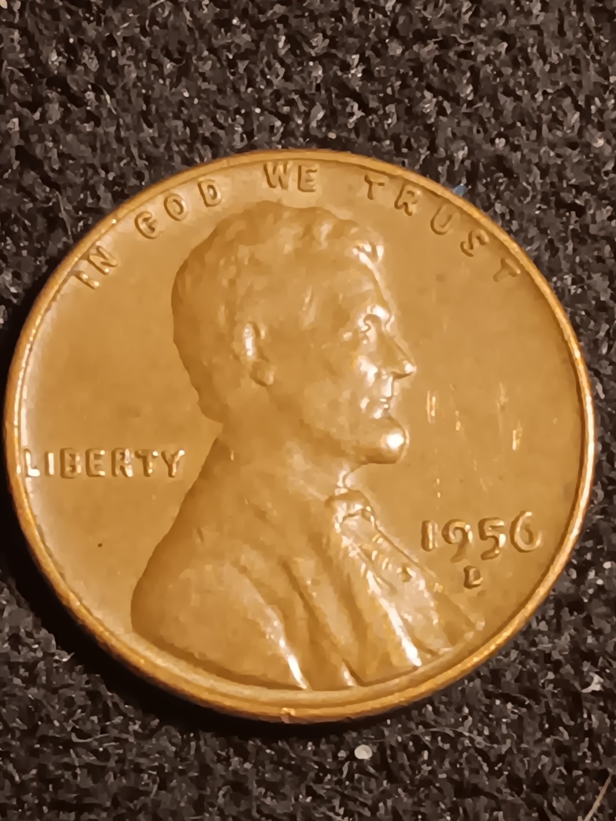 1956-D Lincoln Penny With L On Rim  Slight Off Center Strike.