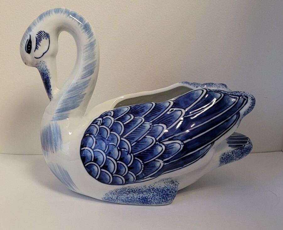 Planter  Blue White Swan Formalities brand by Baum Brothers Vintage Cobalt Blue