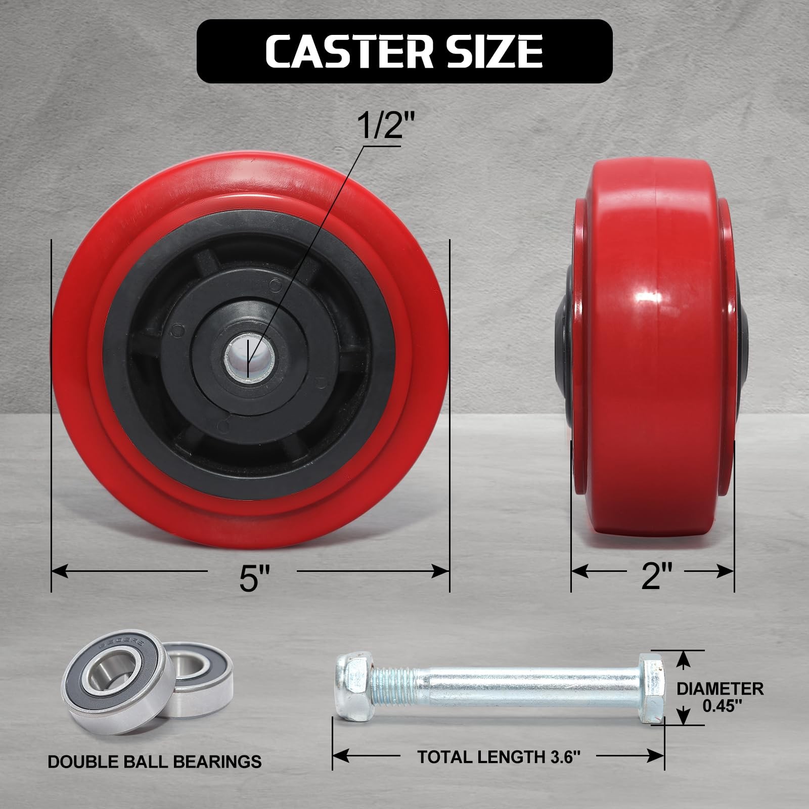 5 Inch Polyurethane Caster Wheels- Polyurethane on Polyolefin Core Wheel with...