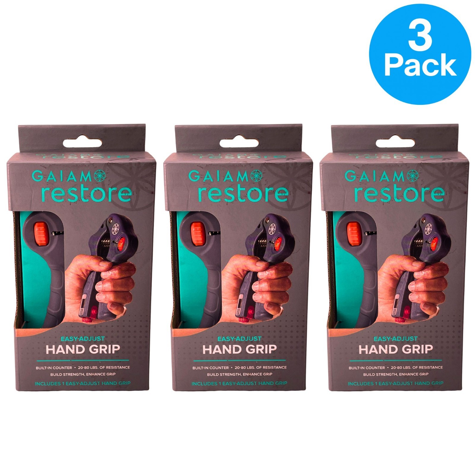 Gaiam Restore Adjustable Hand Grip Strengthener 3 Pack New
