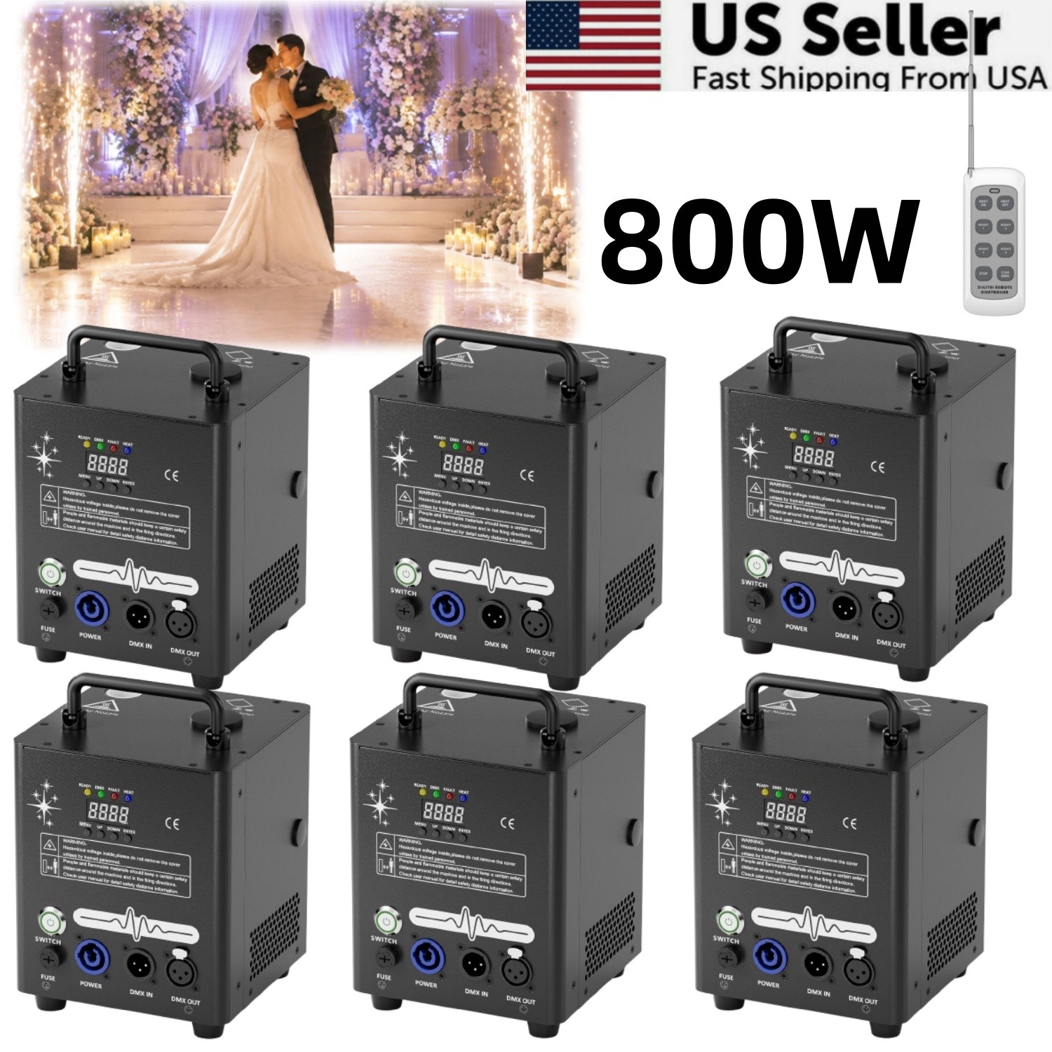 800W Cold Spark Machine DMX512 Remote Control 3.5m Spark Fountain for Wedding DJ