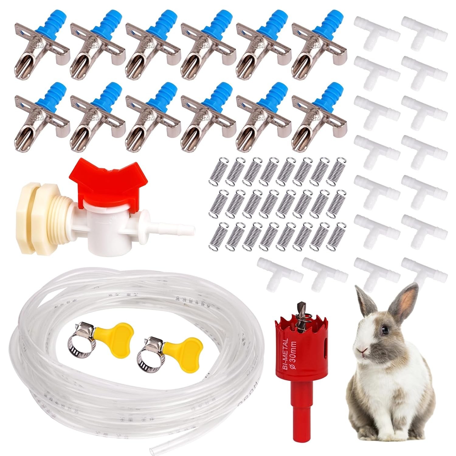 Automatic Rabbit Watering System 12 Blue Self Watering Drinkers Kit