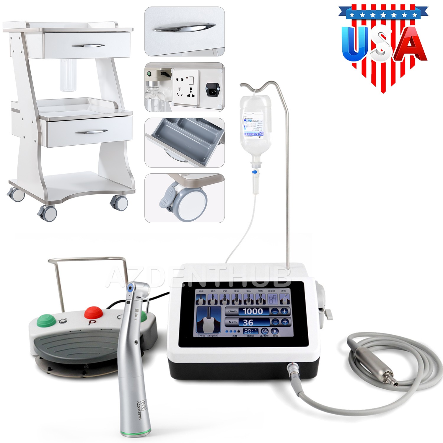 Dental Implant Brushless Motor 20:1 Contra Angle Handpiece /Dental Cart Trolley