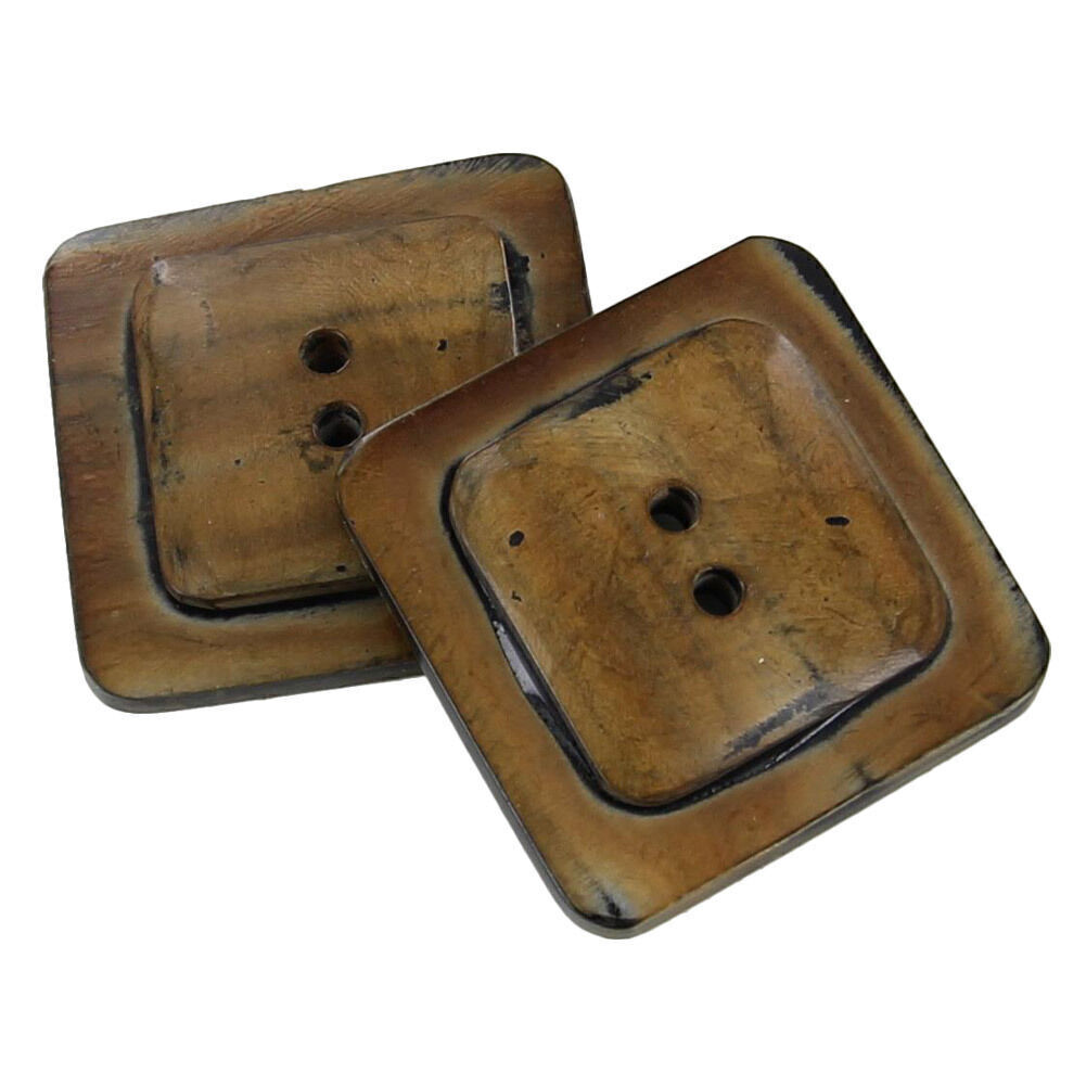 Lot of 2 Square Buttons Round Corners Made of Real Horn Dress Costume Fashion