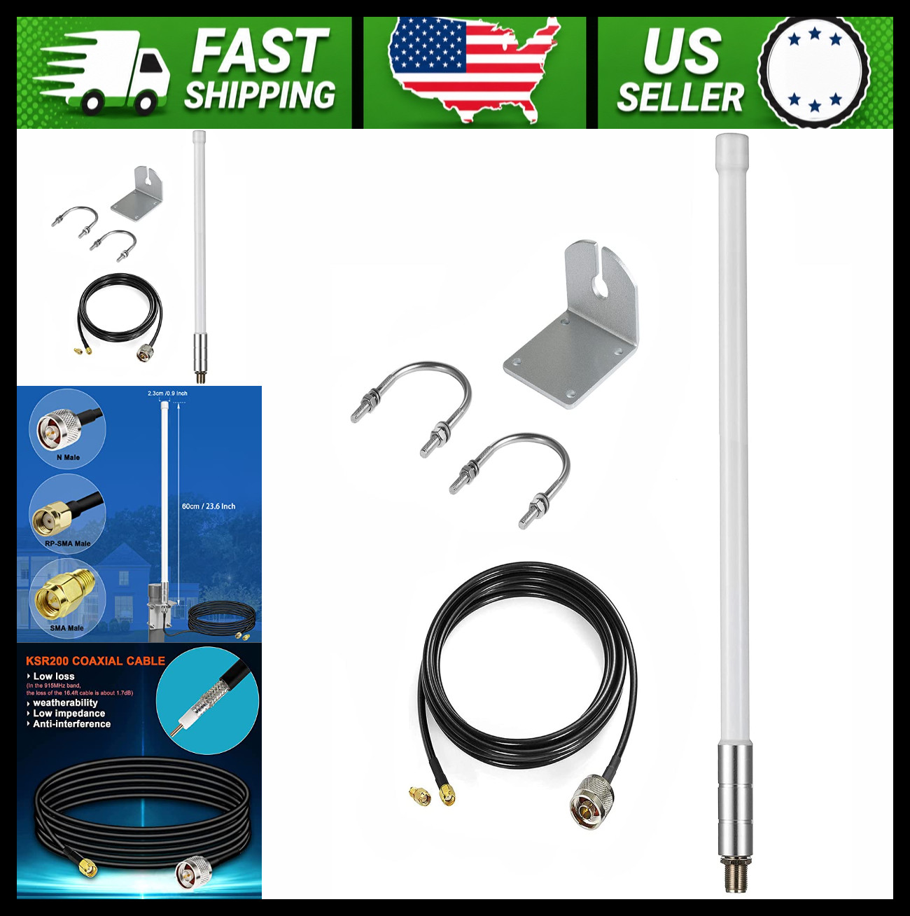 Waterproof 8dBi Long Range LoRa Gateway Antenna 915MHz with 16.4FT Cable