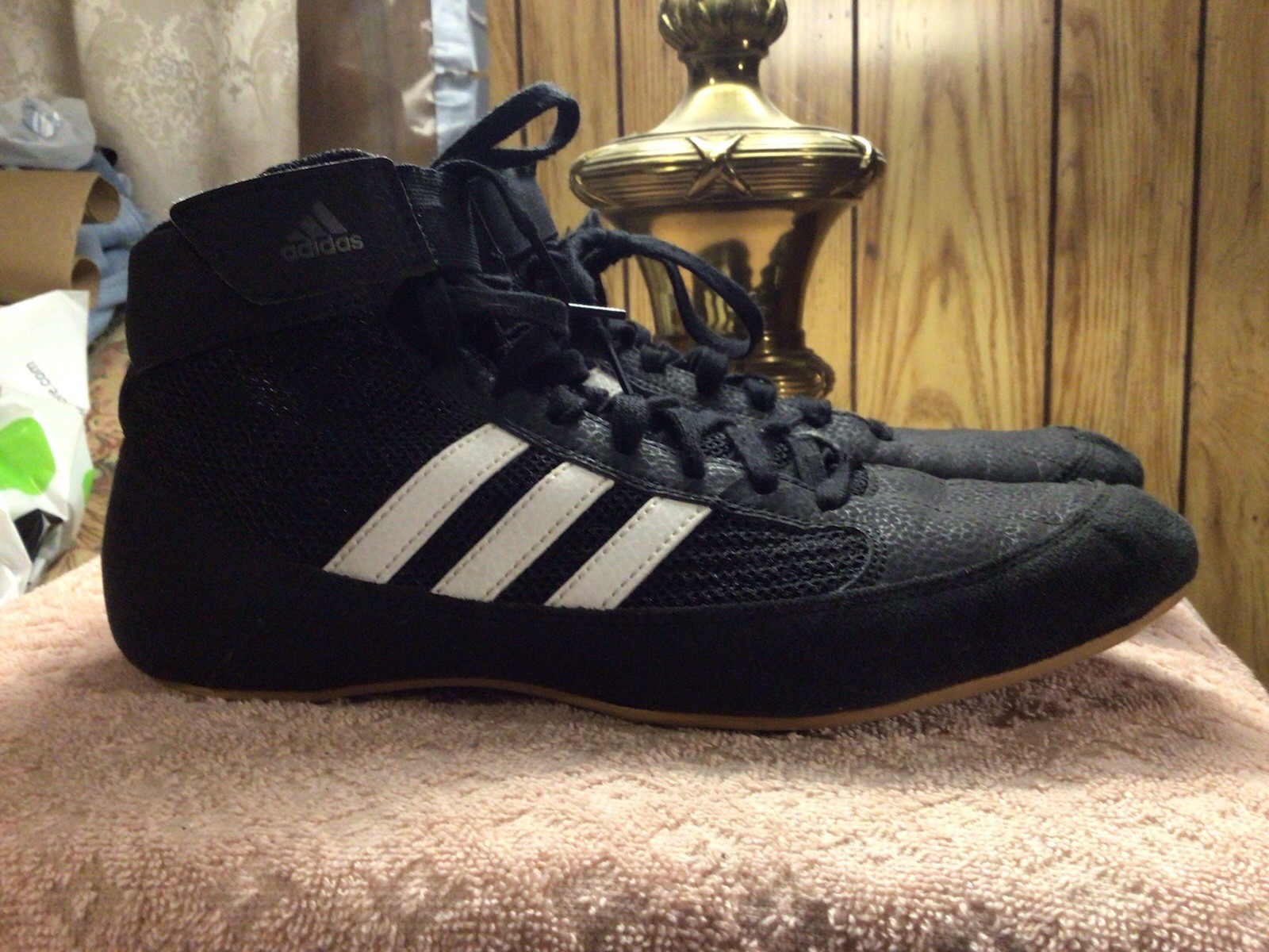 Mens Adidas HVC Wrestling Shoes 8.5 Black White Lace Up Lightweight Athletic