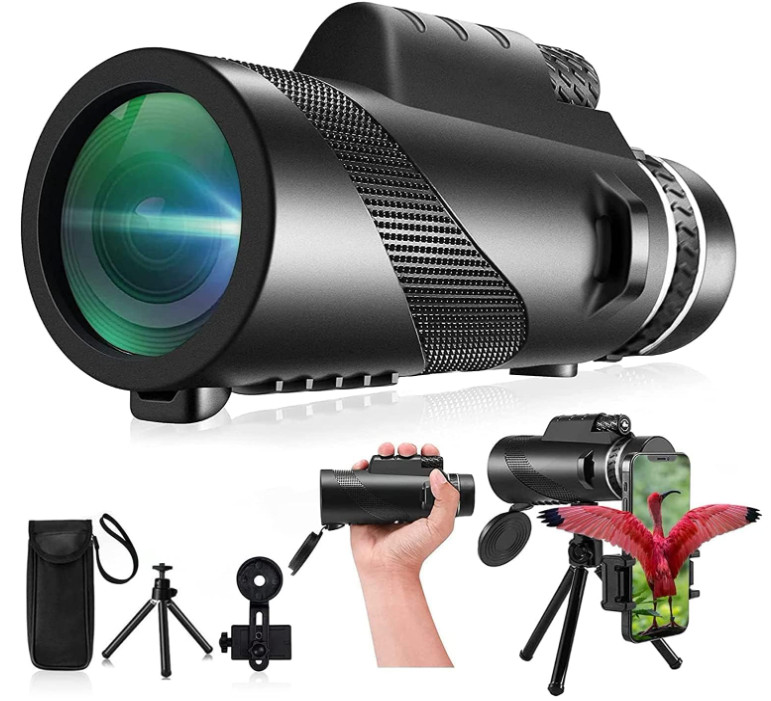 Telescopio Monocular 80x100 de Alta Definición con Adaptador para Smartphone, Mo