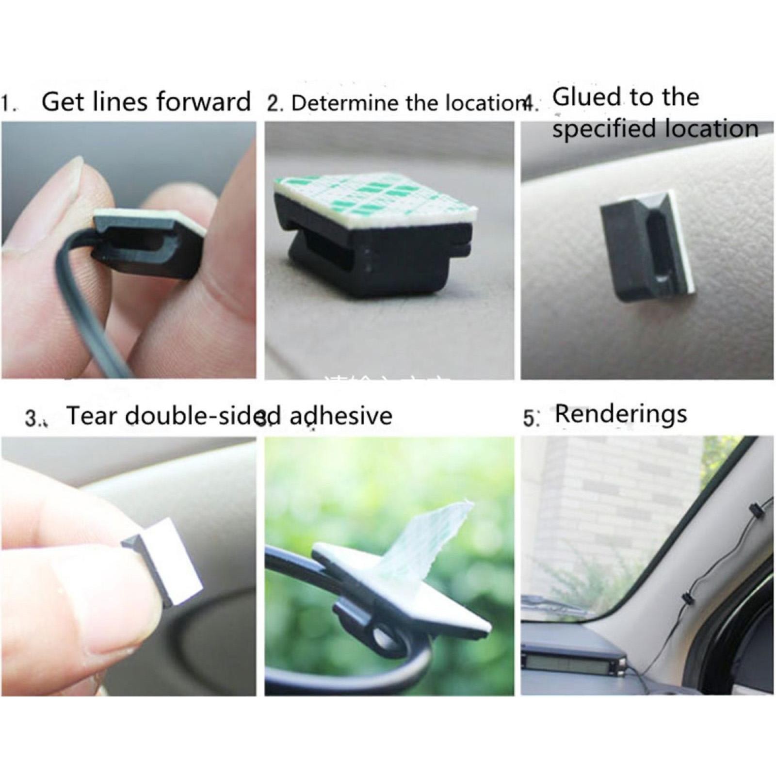 30Pcs Wire Clip Black Car Tie Rectangle Cable Holder Mount Clamp Self Adhesive I