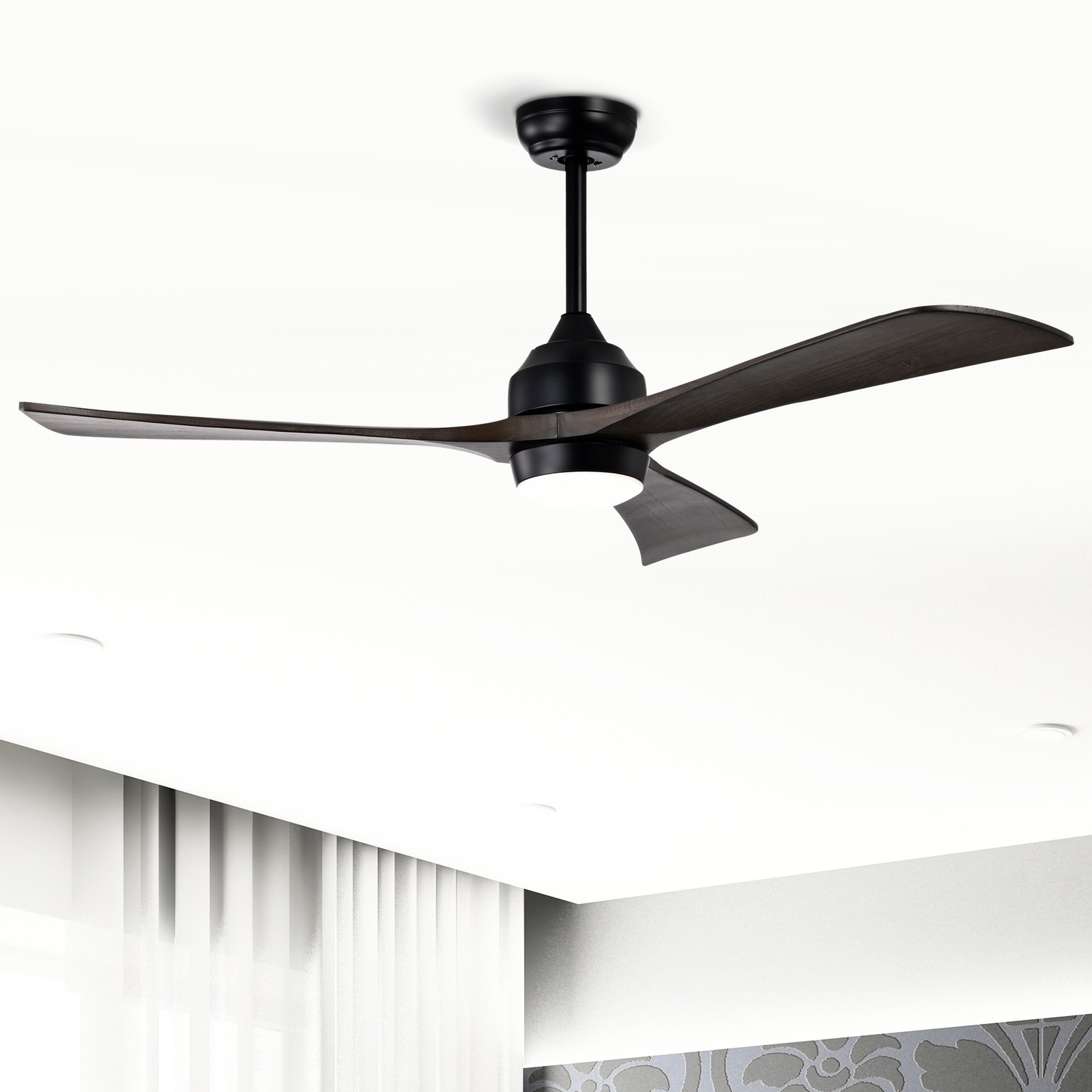 52"Solid Wood Blades Ceiling Fan Lights Remote Control,Quiet DC Motor 3 Blade