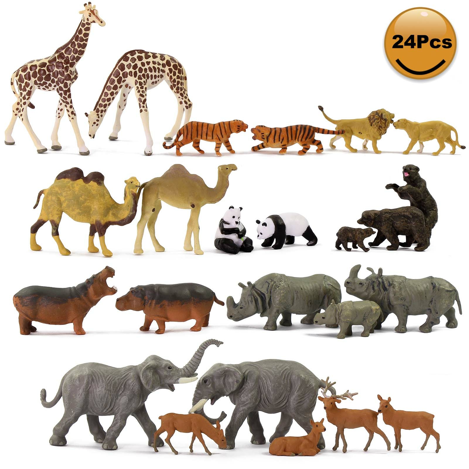 24pcs Model Train H0 Scale 1:87 Wild Animals PVC Elephant Camel Giraffe Panda