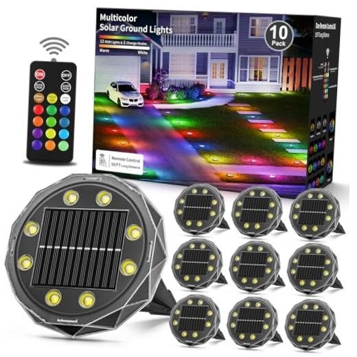 Solar Ground Lights with Remote, Color Changing Solar Disc Lights 10 Pack