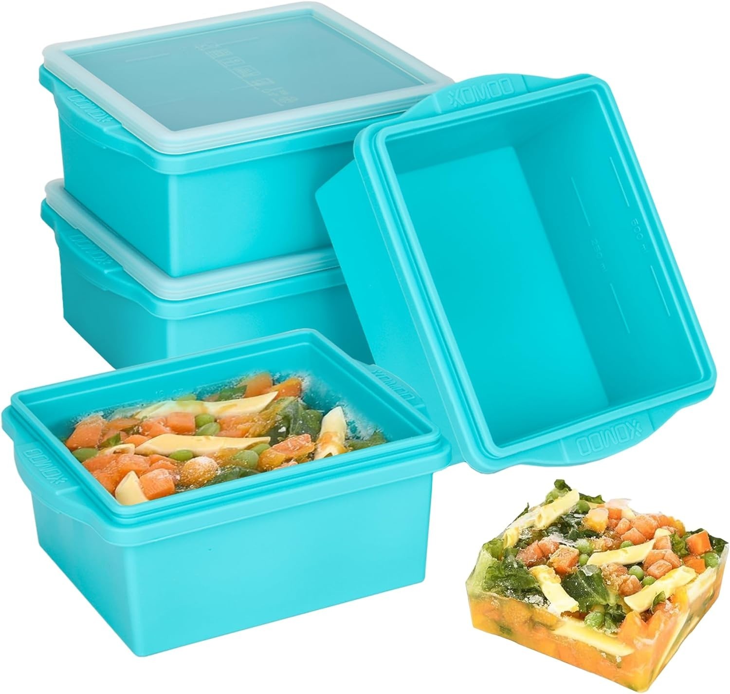 2 Cup Silicone Freezer Trays with Lids, Soup Molds - Blue