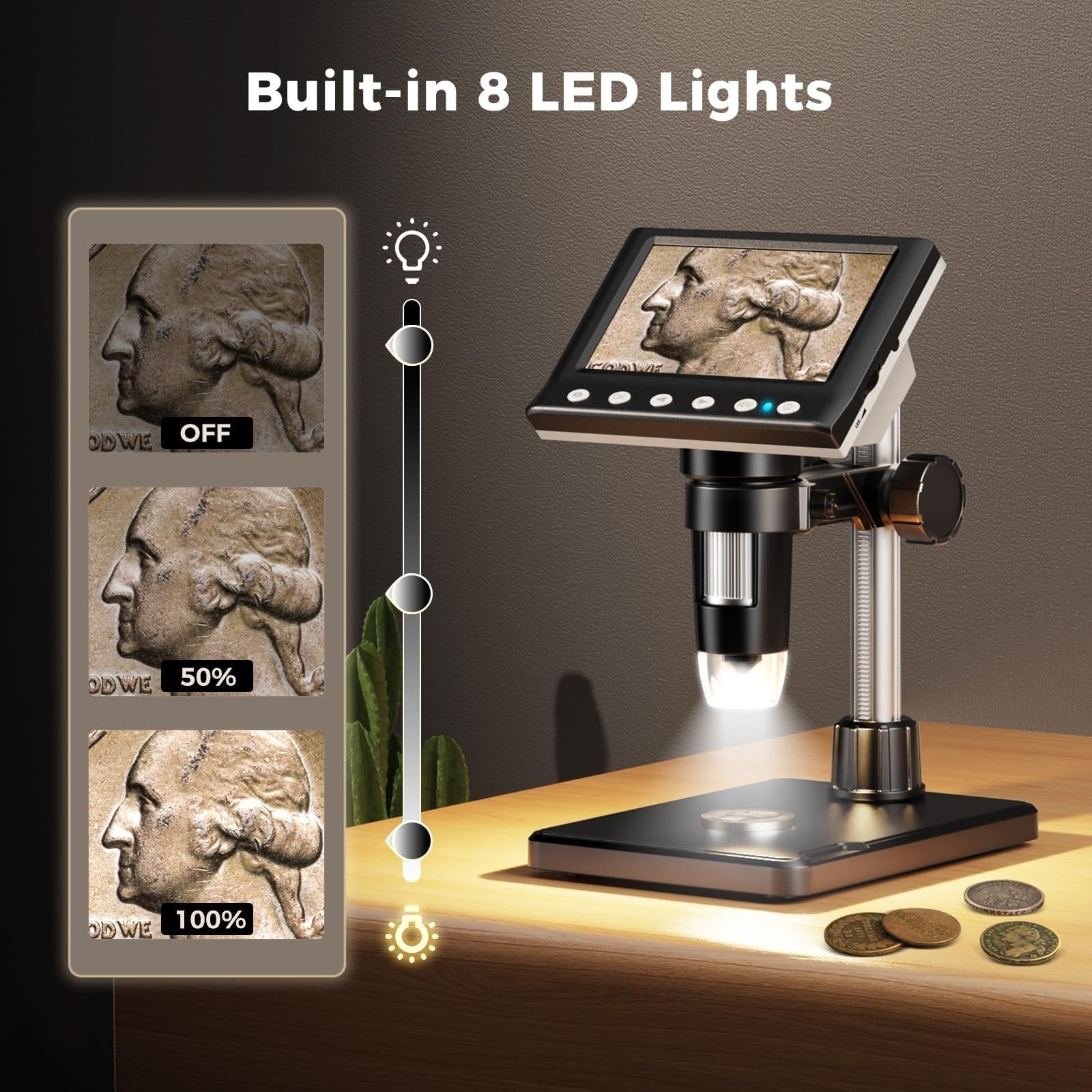 Aikokkl 4.3" LCD Digital Coin Microscope with LED Light - 1000X Magnification