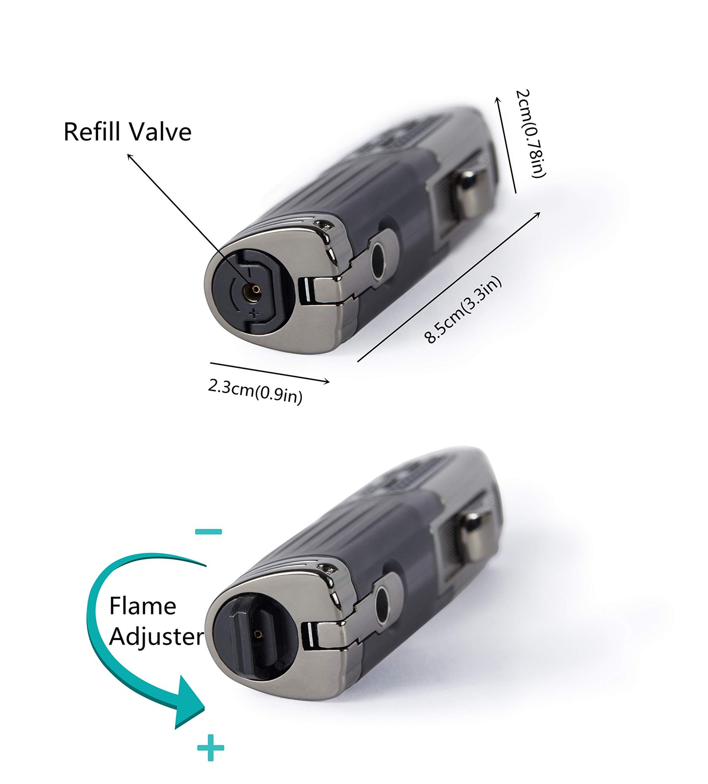 Cigar Lighter Triple Jet Flame Refillable Butane Punch 2 Pack Charcoal