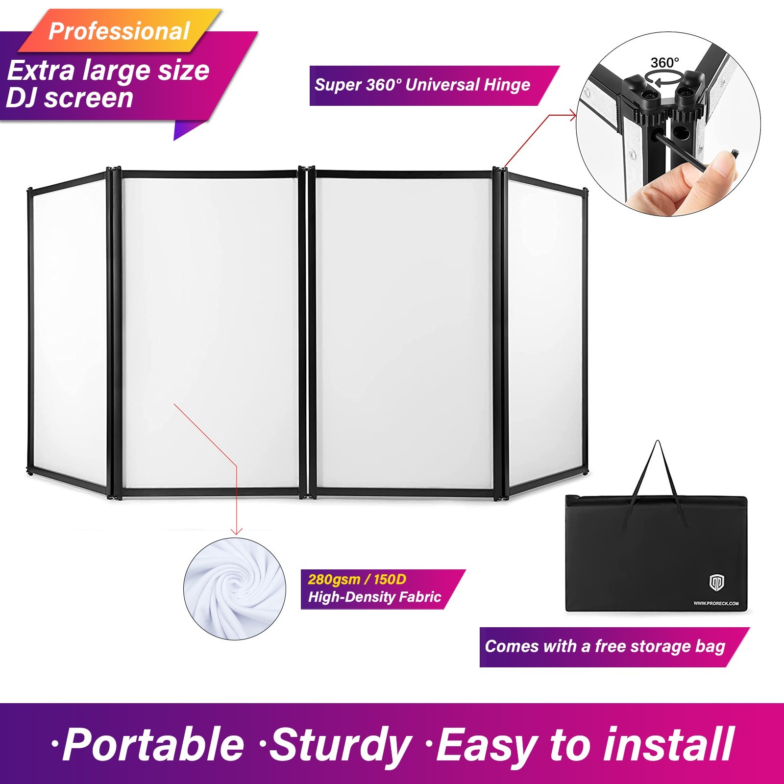 PRORECK DJ Facade 4 Panel Foldable Stage Booth Black Metal Frame Scrim Bag New