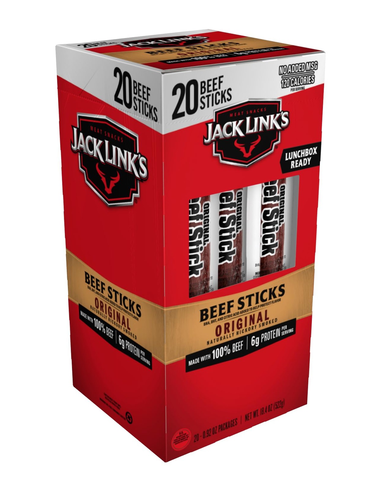Jack Link's Original Beef Jerky Sticks - 0.92 Ounce (Pack of 20), Multi-Color