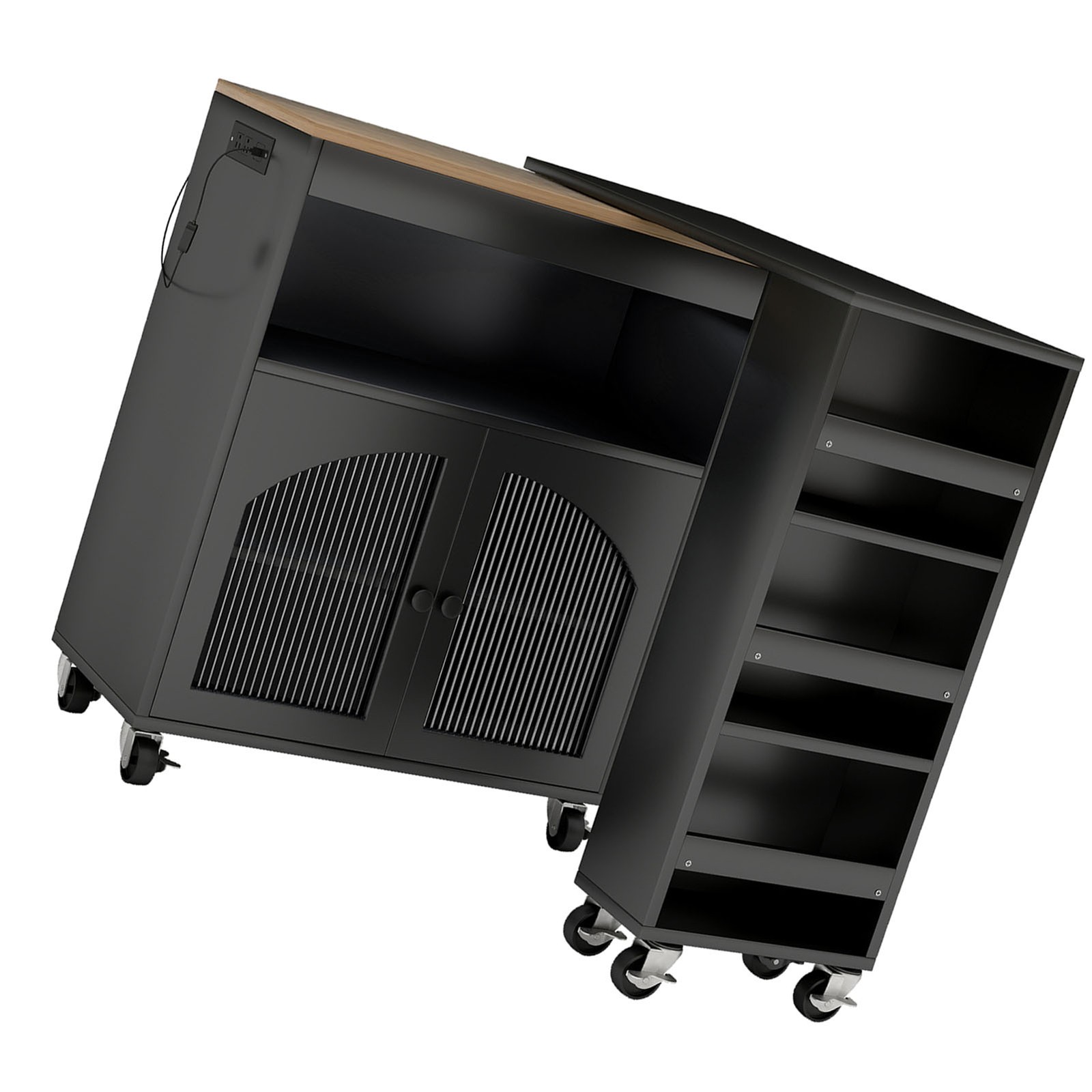 Rolling Kitchen Island Table With LED Light Power Outlets For Kitchen SSNI